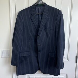 Lauren Ralph Lauren Mens Navy Striped Jacket Blazer Sport coat Wool 46L 3 button